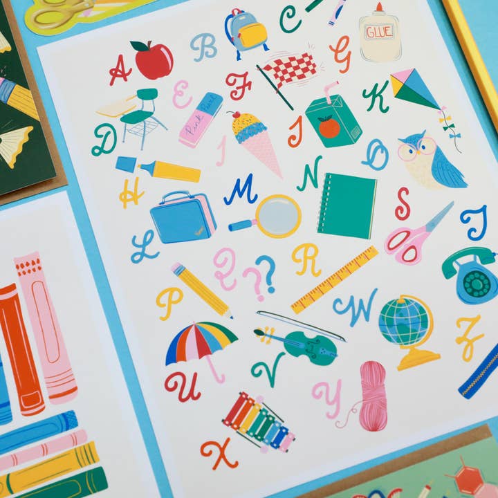 DorothyDear - Wholesale Art Print - School Supplies Alphabet Wall Art Print1
