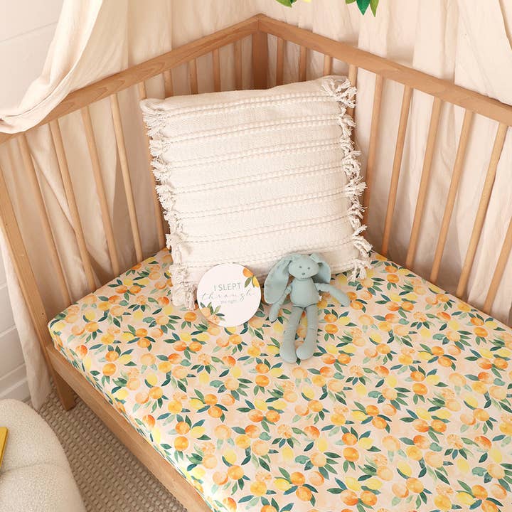 Sunny Citrus Organic Fitted Cot Sheet for wholesale by Snuggle Hunny