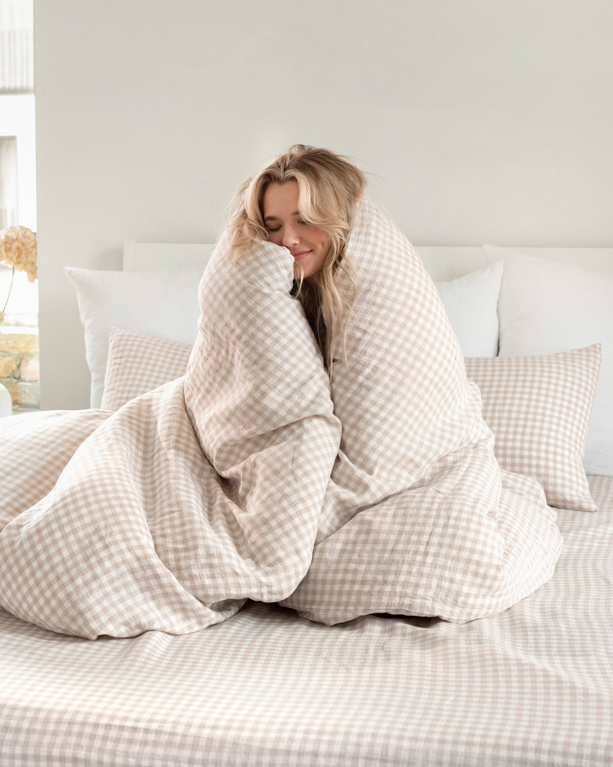 MagicLinen (We handle U.S. import procedures for you) – wholesale Duvet cover – Natural gingham linen duvet cover1