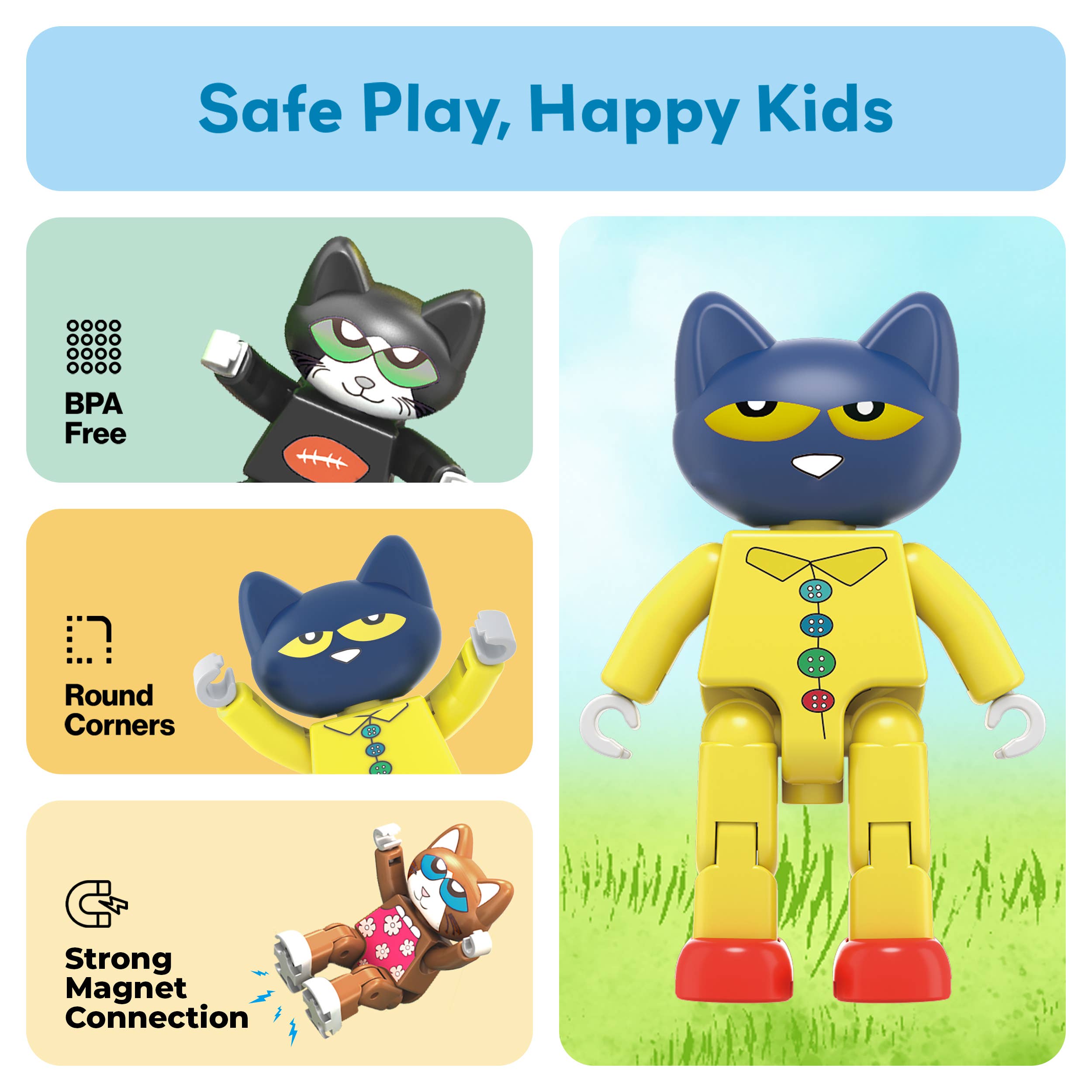 PicassoTiles - Wholesale Building Set - Kids - PicassoTiles 6pc Pete The Cat Magnetic Tile Characters5