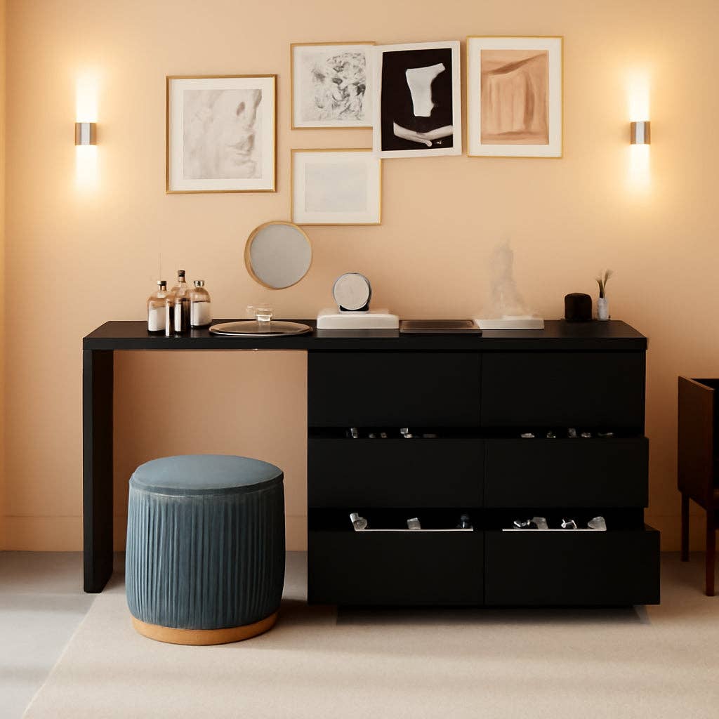 Black 6 Drawer Dresser With Rotatable Extendable Tabletop for wholesale on Faire0