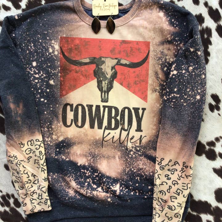 Ranchy Roan Boutique - Wholesale Graphic Sweatshirt - Women's - Cowboy Killer Cattle Brand Western Sweatshirt