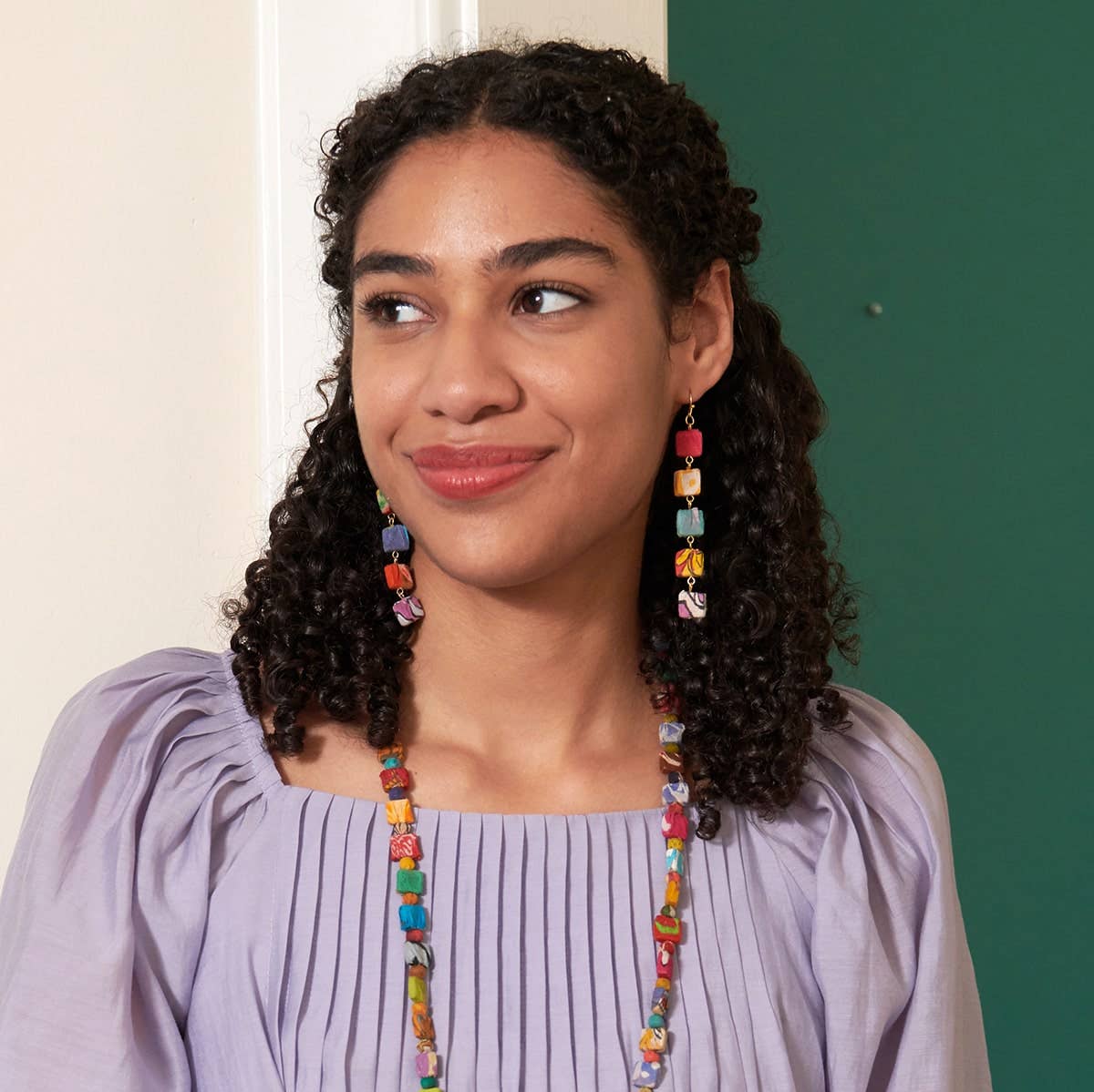 WorldFinds - Wholesale Dangle Earrings - Kantha Fluid Square Quintet Earrings1