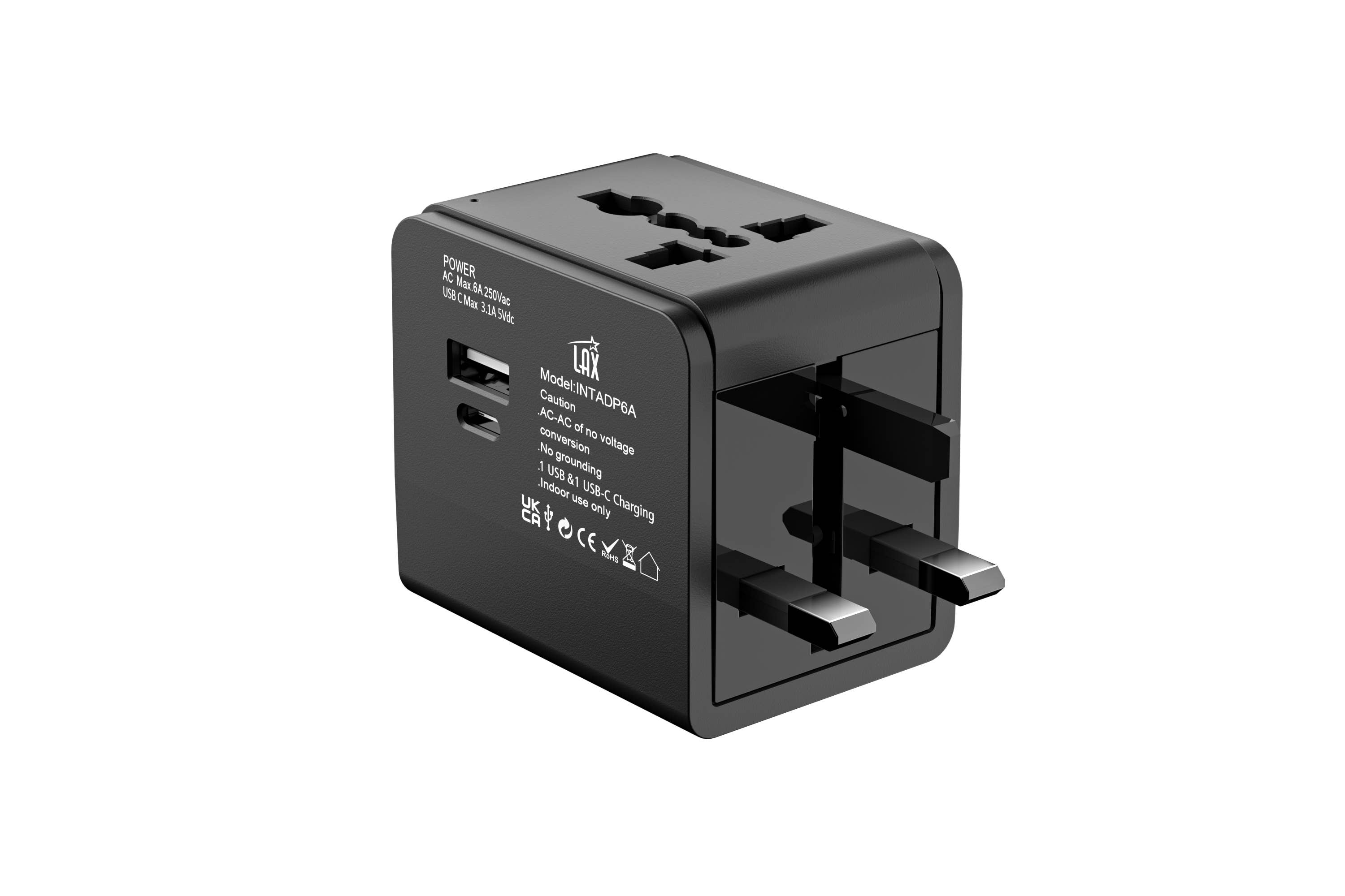 LAX Gadgets - Wholesale Power Adapter - Travel Adapter with 1x USB-C 3.1A 5V and 1 USB - Retail Pack5