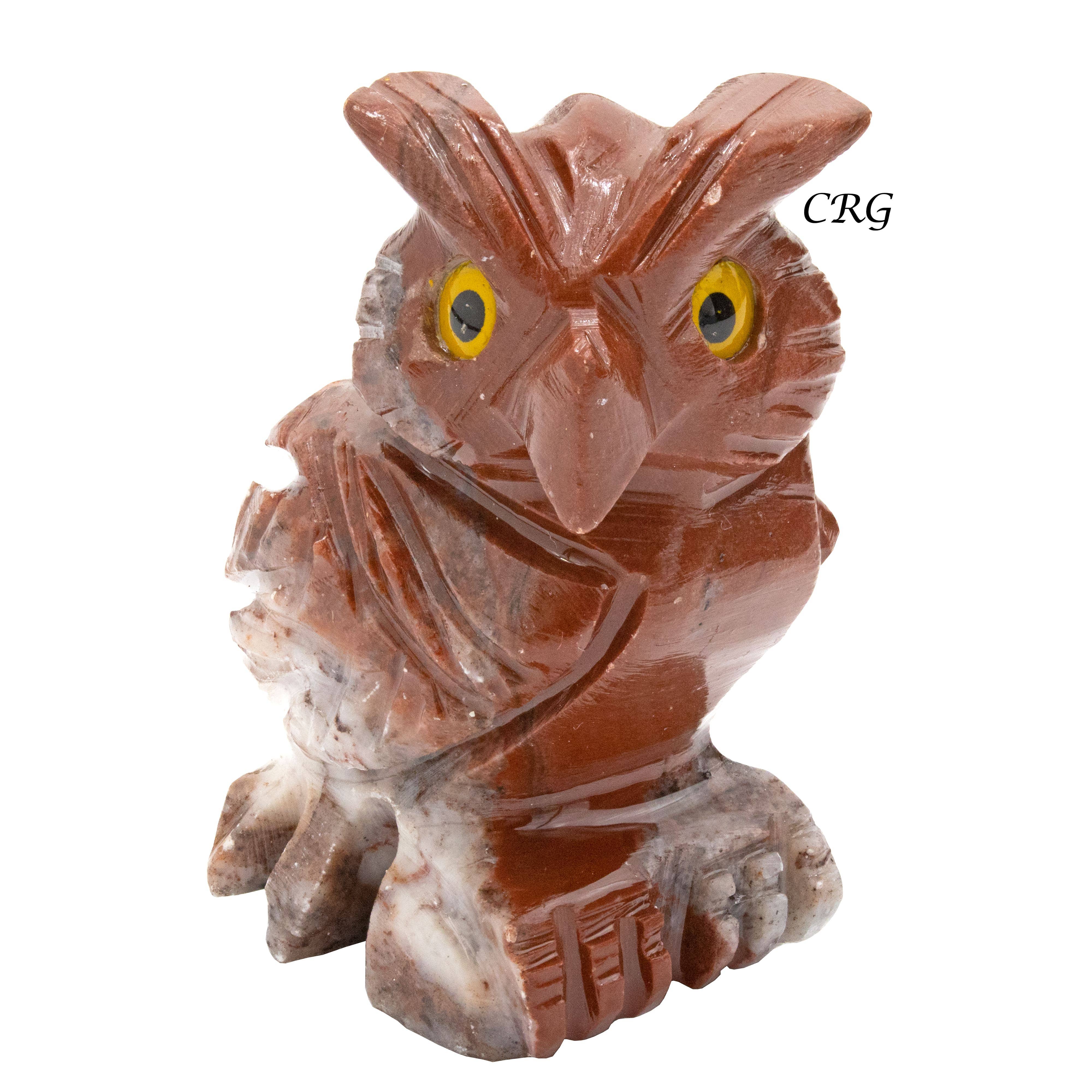 Crystal River Gems LLC - Wholesale Decorative Figurine - Peru Soapstone Owl on Trunk (1.5") AVG. 10 pieces1