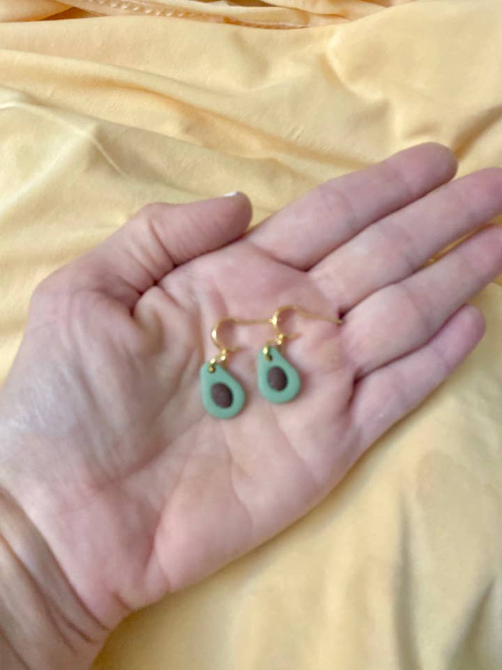 dainty avocado charm earrings for wholesale by Terra Made