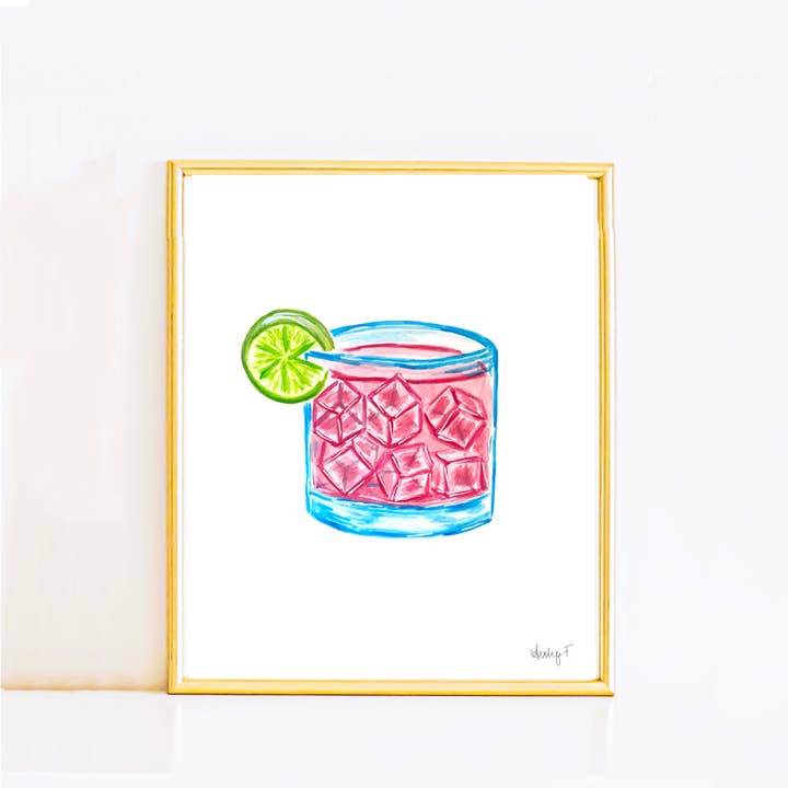 Print Watercolor Pink Paloma Tequila Cocktail for wholesale by Shop Art by Audrey