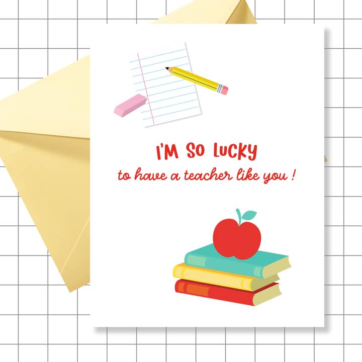 Carte de vœux "Quelle chance que tu sois mon professeur" pour la vente par Motel Paper Los Angeles