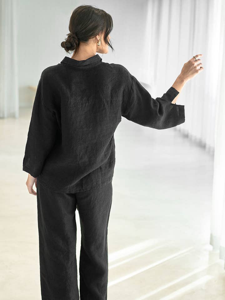 Wide Leg Linen Pant - Black for wholesale on Faire3