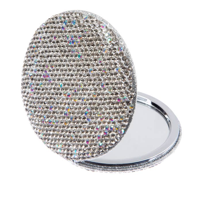Ole - Wholesale Compact Mirror - Circle Ceramic Rhinestone Folding Makeup Mirror M04491