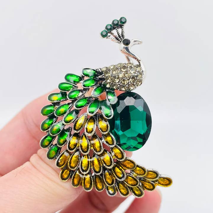 Enamel Colored Rhinestone Peacock Brooch and other Purchase Wholesale complementos moda. Free Returns & Net 60 Terms on Faire trending on Faire.
