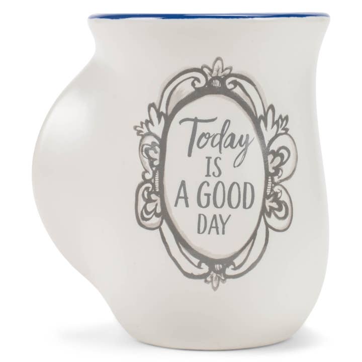 EAST AVENUE - Wholesale Coffee Mug - Ceramic Handwarmer Mug Ornate Good Day Navy Interior 14 oz