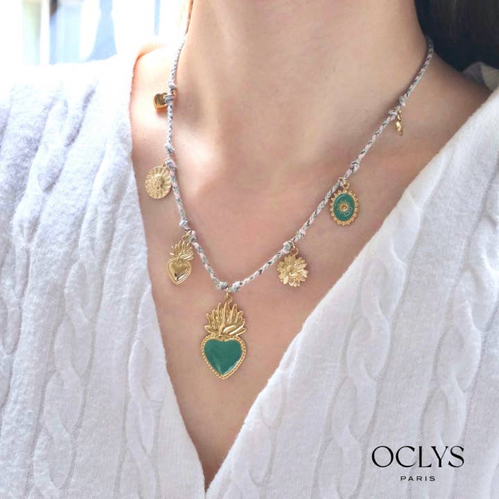Colar de cordão com pingentes de aço inoxidável Vita em formato de coração por atacado de Oclys