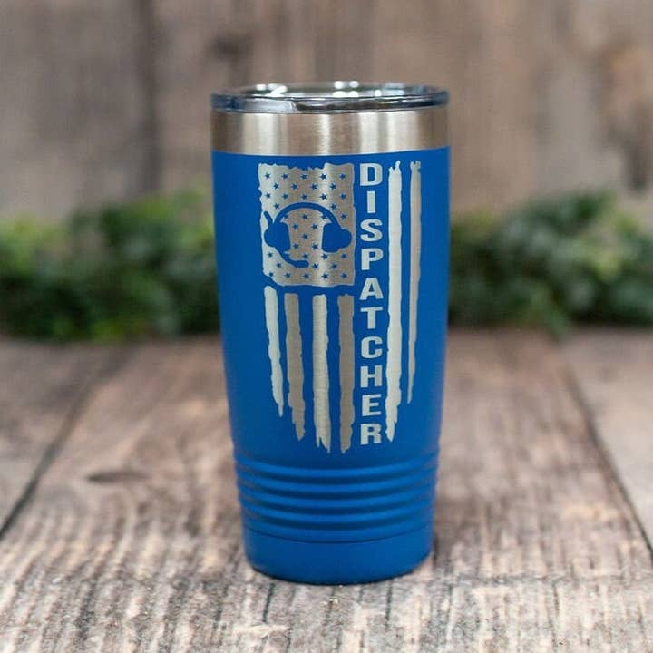 3C Etching - Wholesale Insulated Mug/Tumbler - Dispatcher Flag - Engraved Stainless Travel Mug