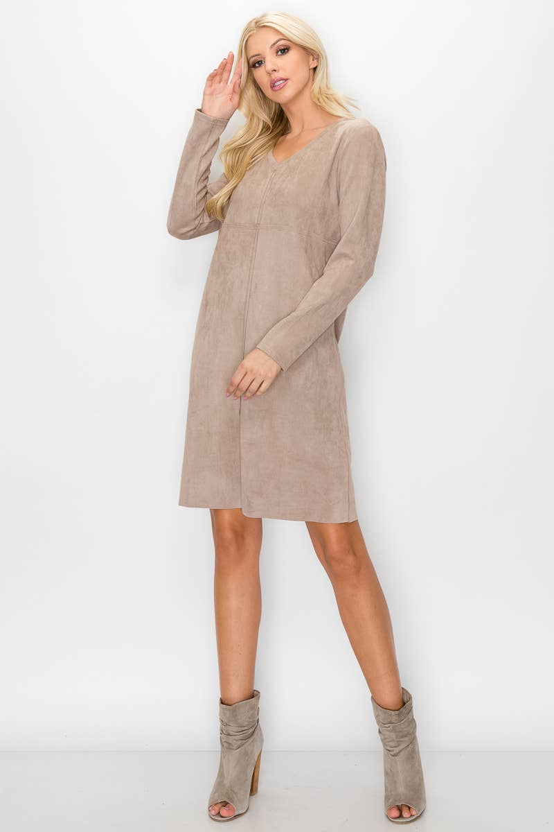 Joh Apparel – Vestido - Mulher por atacado – Vestido Aurora Stretch Camurça com Decote em V SEM Bolsos19