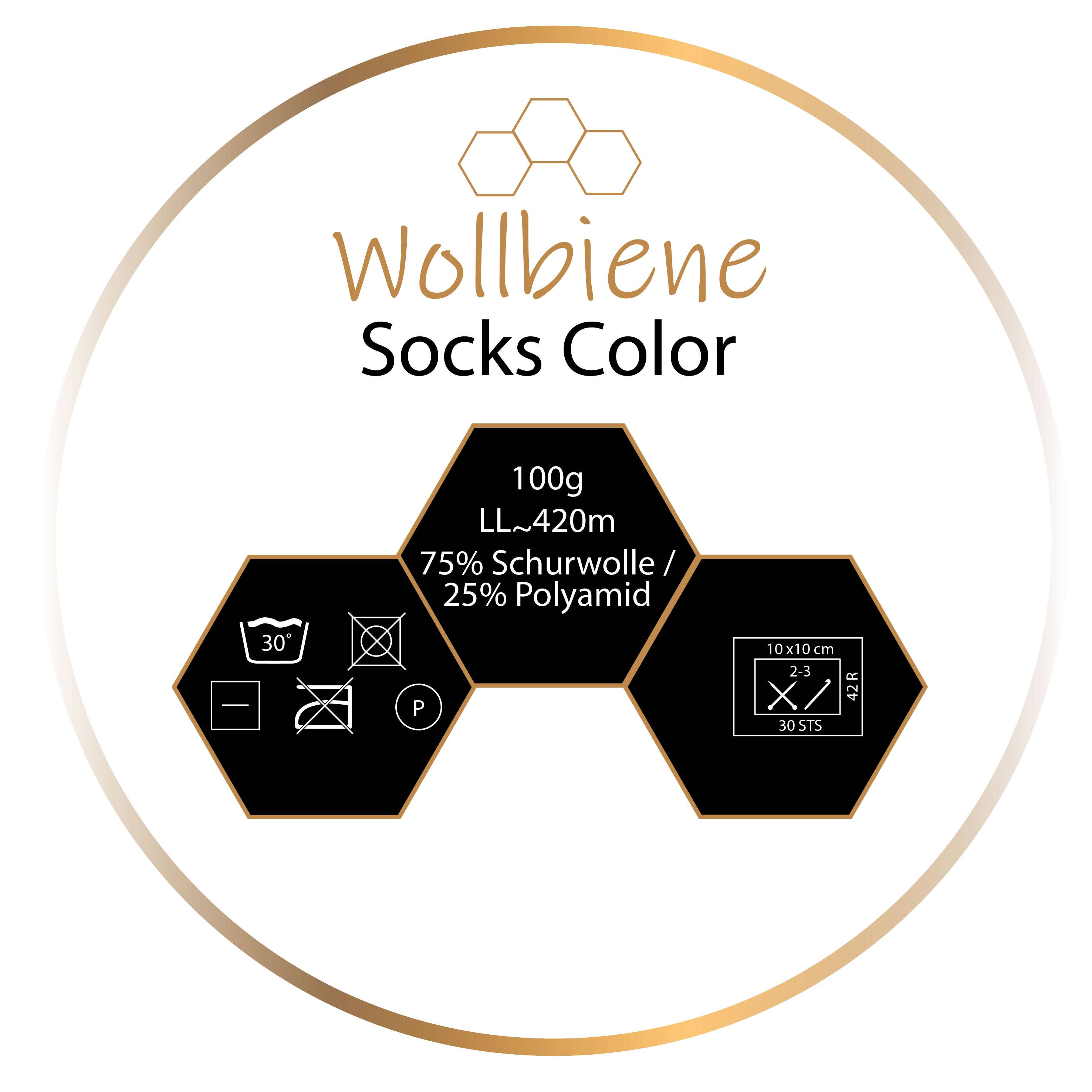 Wollbiene - Venta al por mayor Hilos - Hilo para calcetines Wool Bee Socks Color, 100 g, grosor 4 hebras19