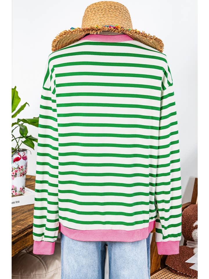 fashionworks - Wholesale Blouse - Women's - Fall Clothing Stripe Contrast Edge Long Sleeve Top Blouse