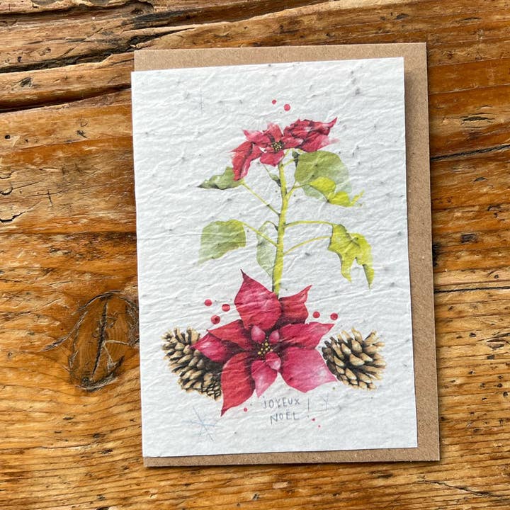 “Poinsettia” seeded plant card for wholesale by Les cartes de Lulu