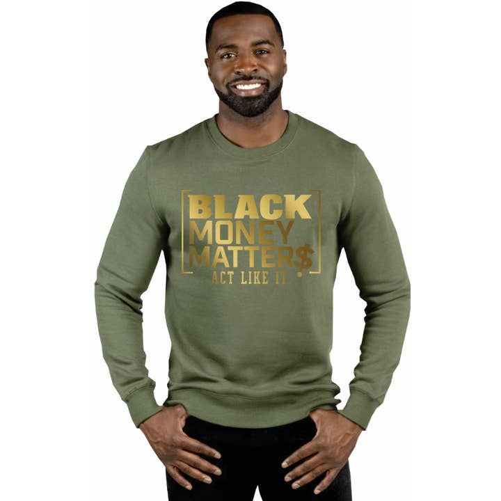 BMM Gold Olive Crewneck for wholesale by Jai Got Soul Studio, LLC