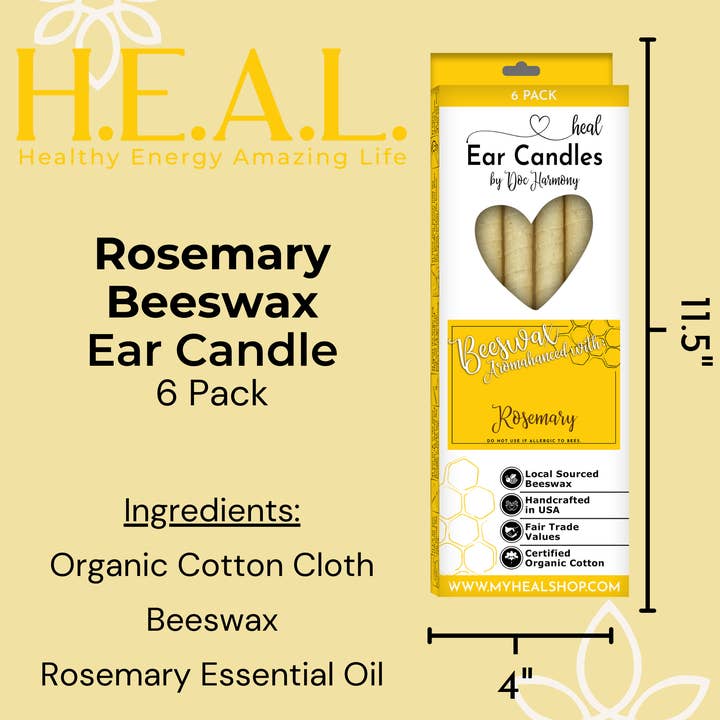 Healthy Energy Amazing Life - Wholesale Tapered Candle/Candlestick - Rosemary Beeswax Ear Candles by Doc Harmony