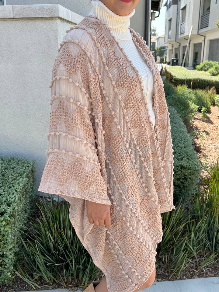 Justin & Taylor - Wholesale Kimono - Women's - Puffer-Up | Soft Textured Cover-Up Kimono With Pom Detail67