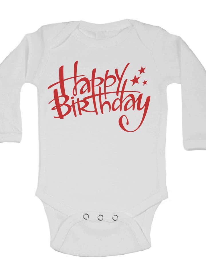 Happy Birthday babyhemdjes met lange mouwen voor wholesale door Little Ratbag