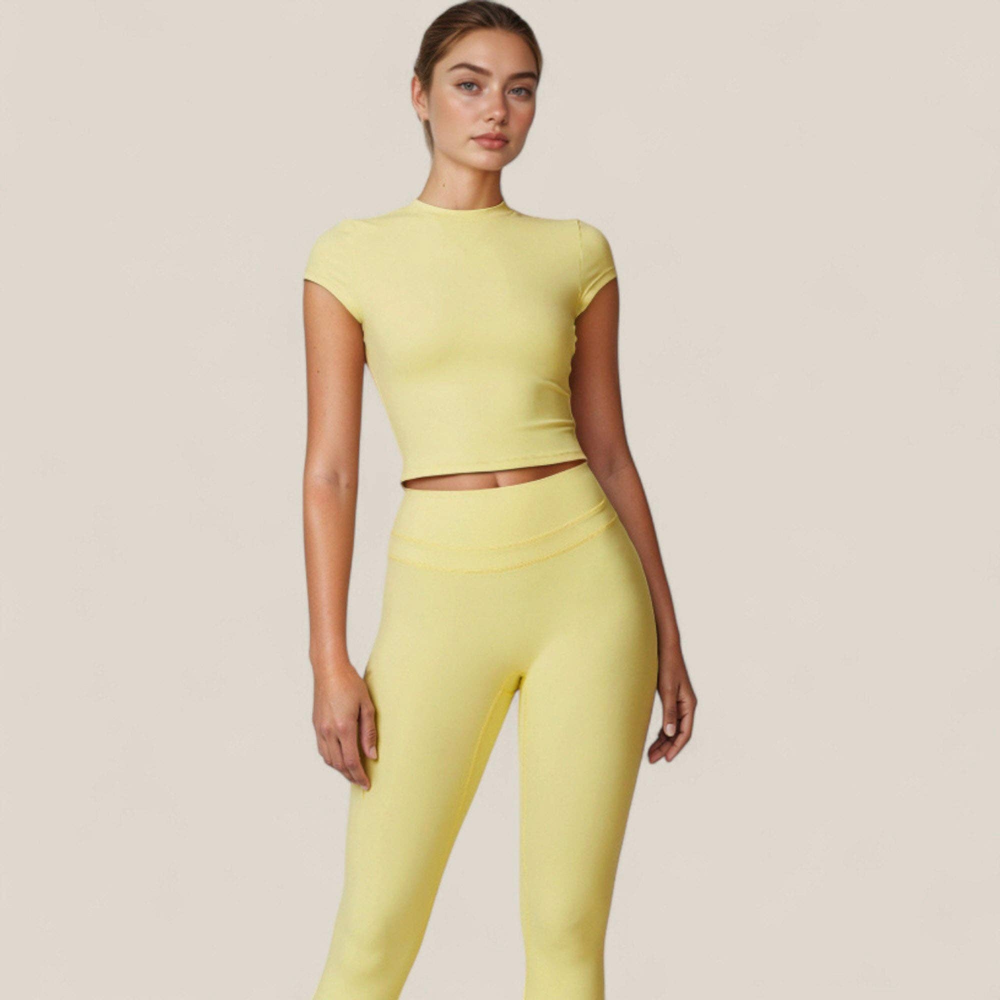 Active by Anna-Kaci - Wholesale Athletic Top - Women's - Fitted Crop Active Tee Short Sleeve Round Neck Stretch23