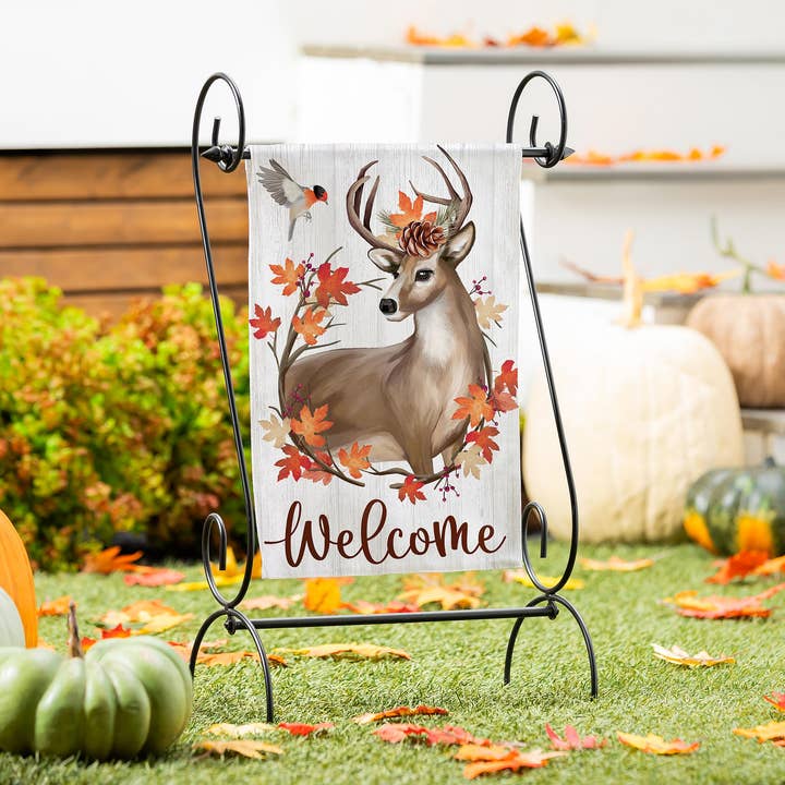 Autumn Deer Wreath Moire Garden Flag for wholesale by Evergreen Enterprises