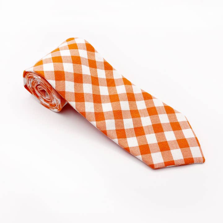 Orange Gingham rutiga slipsar för män, Game Day slipsar för wholesale av ELSE