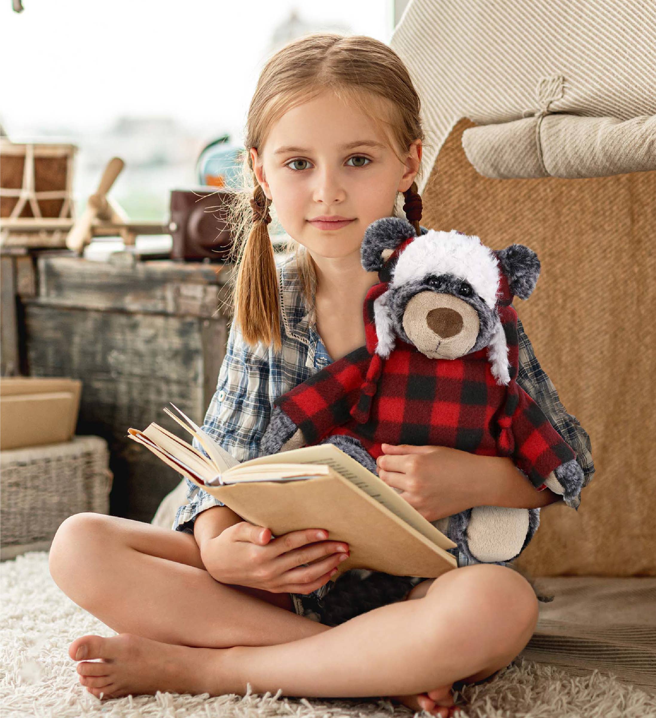 Cota Global - Vente Peluche – enfant et bébé - Super doux en peluche - Tenue à carreaux rouges - Ours noir6