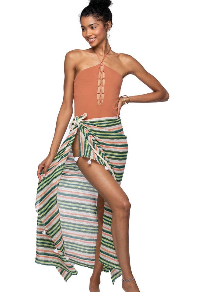 Braided Sarong in Citrus Stripe Print for wholesale by Subtle Luxury