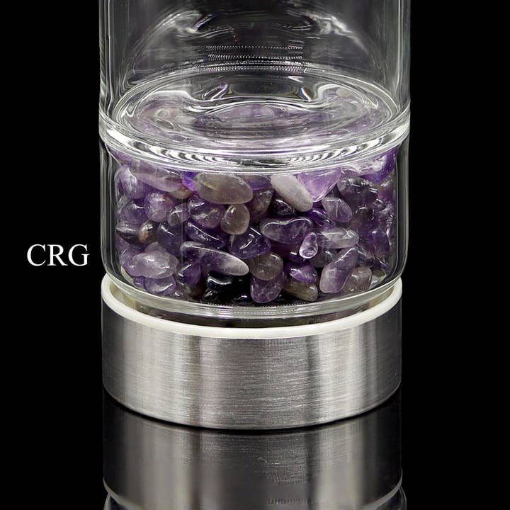 Crystal River Gems LLC - Wholesale Water Bottle - QTY 1 - Metal & Glass Water Bottle / Amethyst Gemstones1