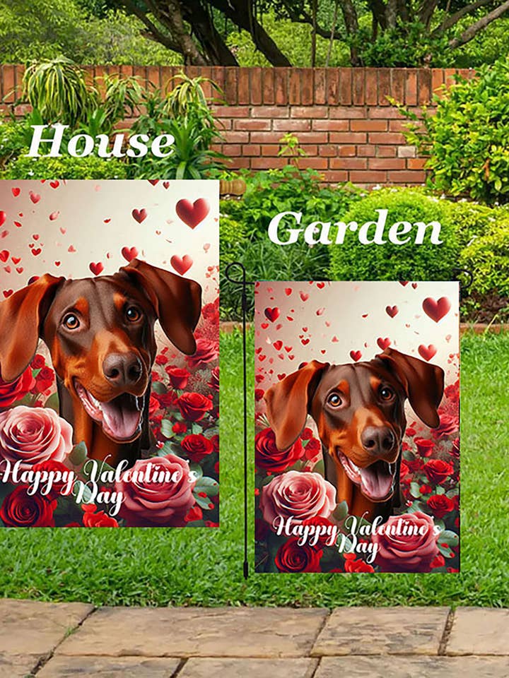 Doberman Red UnCropp - Valentine House Flag for wholesale by Best of Breed Products
