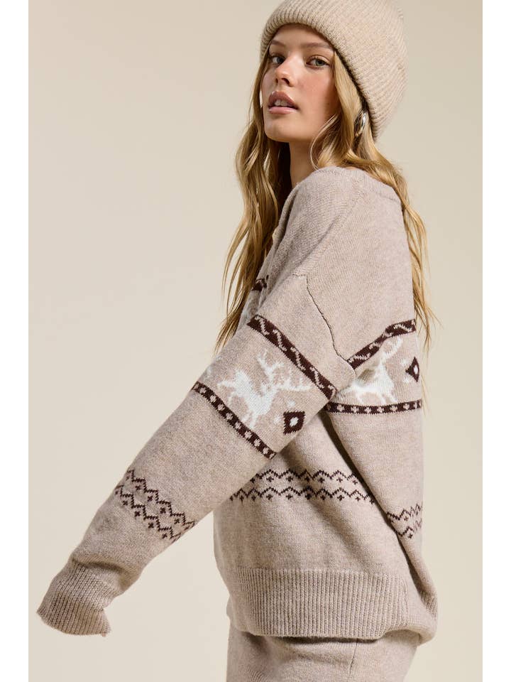 Mimosa - Wholesale Top & Skirt Set - Women's - Reindeer Jacquard Knit Sweater and Skirt Set11