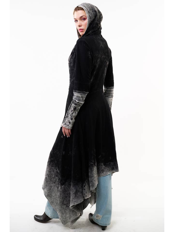 Black Acid Wash Forest Goddess French Terry Coat for wholesale on Faire