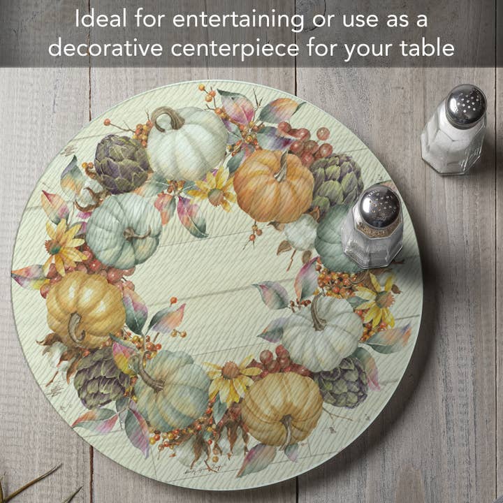 CounterArt/Highland Home/Thirstystone/CoasterStone – wholesale Lazy Susan – Pumpkin Time Glass Lazy Susan Turntable
