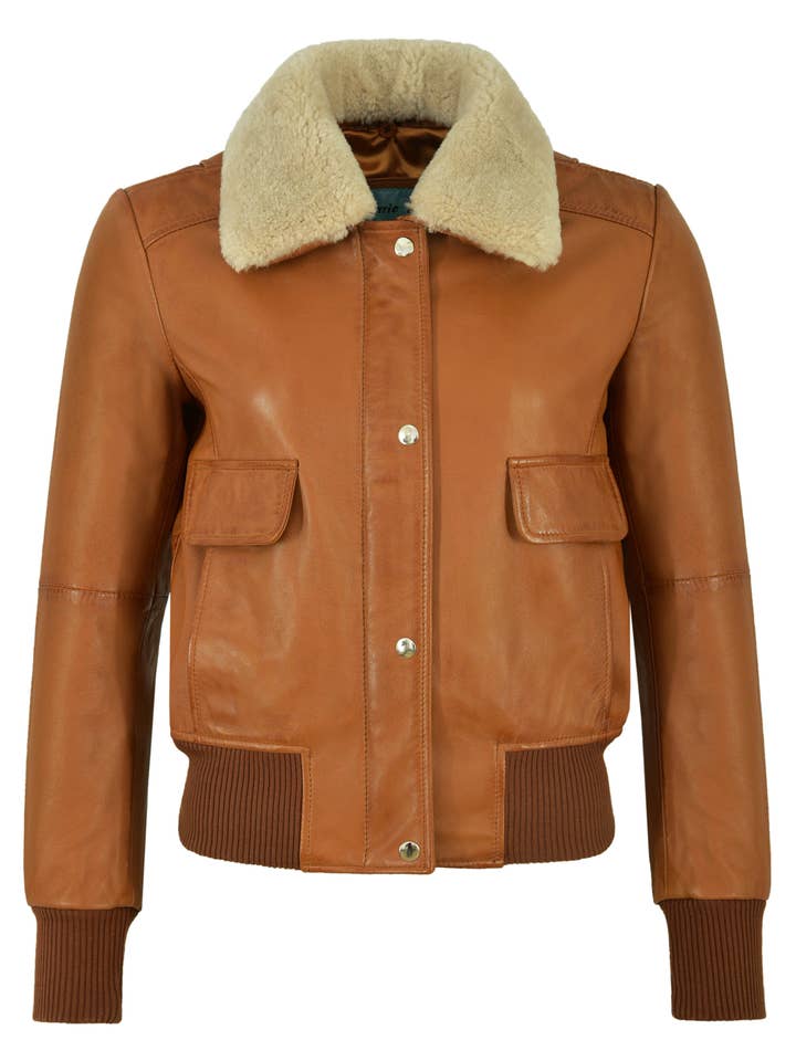 Tan Nappa Leather Aviator Flight Jacket with Fur Collar for wholesale by Smart Range Leather