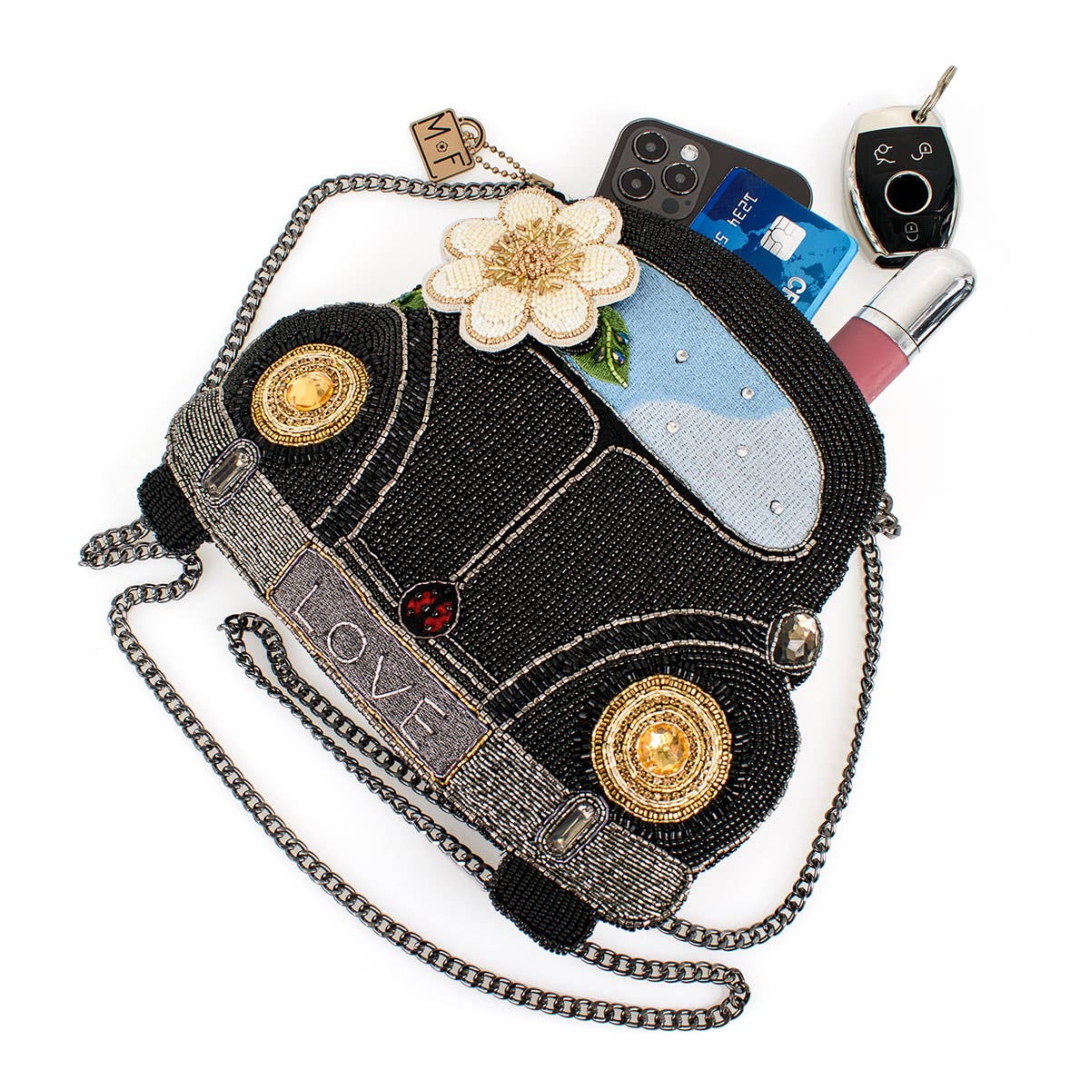 Mary Frances Accessories – bolsa tiracolo - Mulher por atacado – Na Estrada Carro Preto Flor Branca Mala a Tiracolo com Missangas7