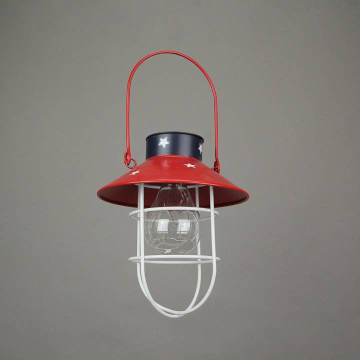 Zeckos - Wholesale Lantern - Rustic Metal Red, White, and Blue LED Hanging Solar Lantern