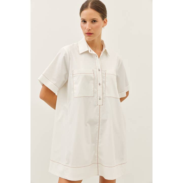 idem ditto - Wholesale Dress - Women's - BREATHABLE A-LINE SHIRT DRESS WITH OVERSIZED SLVS
