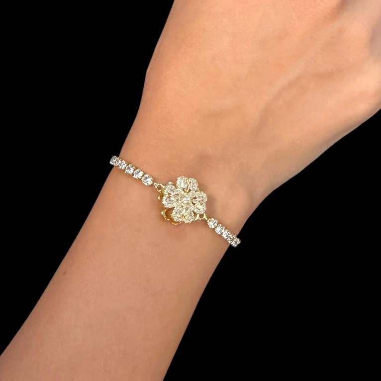 Loli – Großhandel Armband mit Charms/Anhängern – Drehender Spinner-Blumenarmreif – Kristall-Tennis10