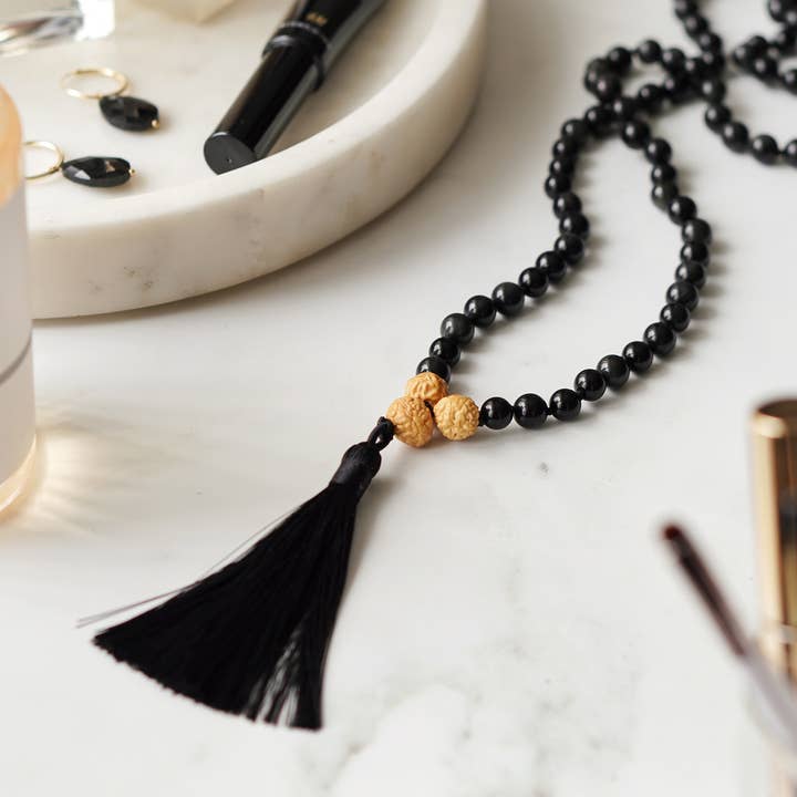 Xander Kostroma – wholesale Bönehalsband – Svart Obsidian 108 Mala pärla bön halsband med tofs