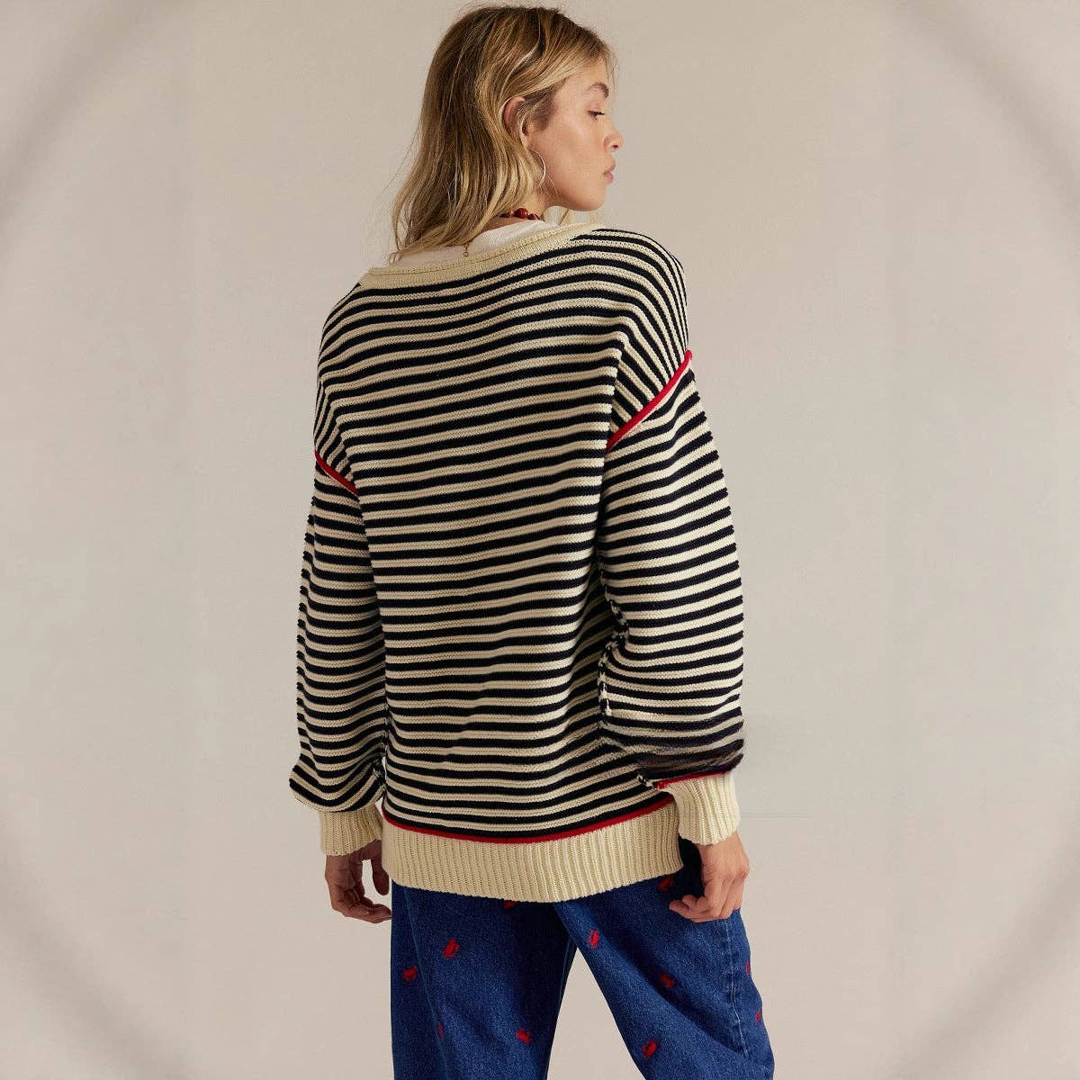 Lovesoft - Wholesale Knit Sweater - Women's - Striped Knit Sweater Pullover | Relaxed Vintage Fit6