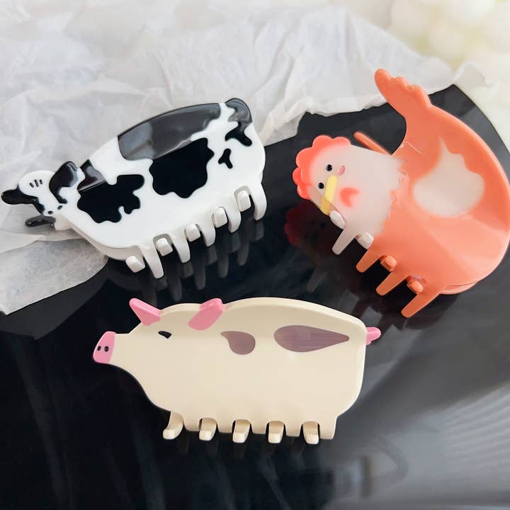 ACCITY - Wholesale Hair Clip - Women's - Fun Animal Patchwork Hair Claw - Cute Pig Cow Clip_CWAHA14933