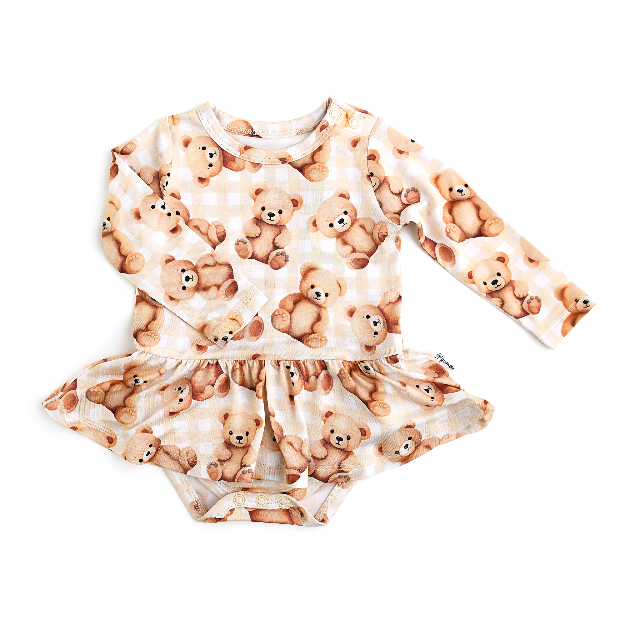 Gigi and Max - Venta al por mayor Falda tutú - Niños - Vestido de bebé de bambú Teddy Tutu Conjunto de oso marrón con broches0