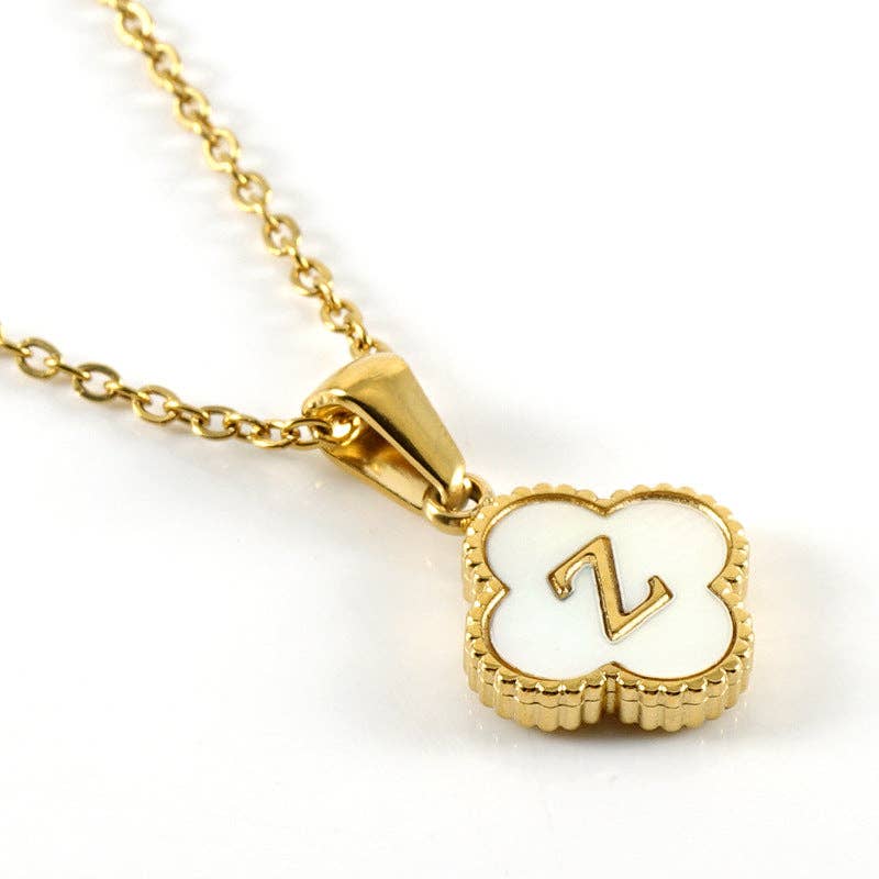 Mio Queena - Wholesale Pendant/Charm Necklace - Clover Shell Initial Charm 18K Golden S.Steel Necklace - FGS25