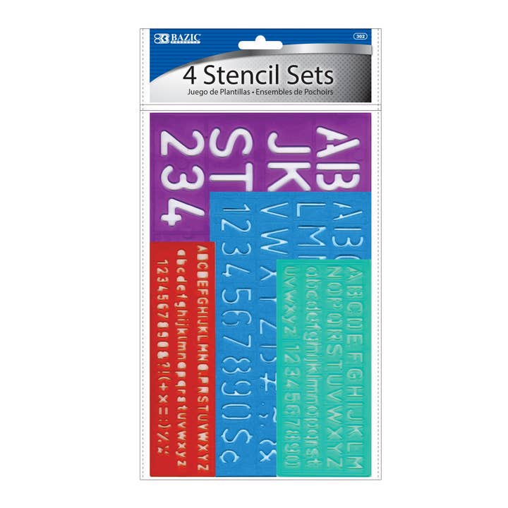 8, 10, 20, 30 mm Size Lettering Stencil Sets (4/Pack) for wholesale by BAZIC Products