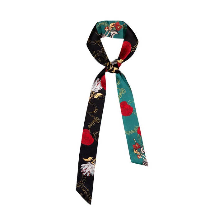 "Dream Hunter" Silk Skinny Scarf- Emerald Green for wholesale by Lost Pattern NYC