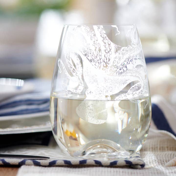 Caskata - Wholesale Wine Glass - Lucy the Octopus Stemless Wine Glasses, Set of 2