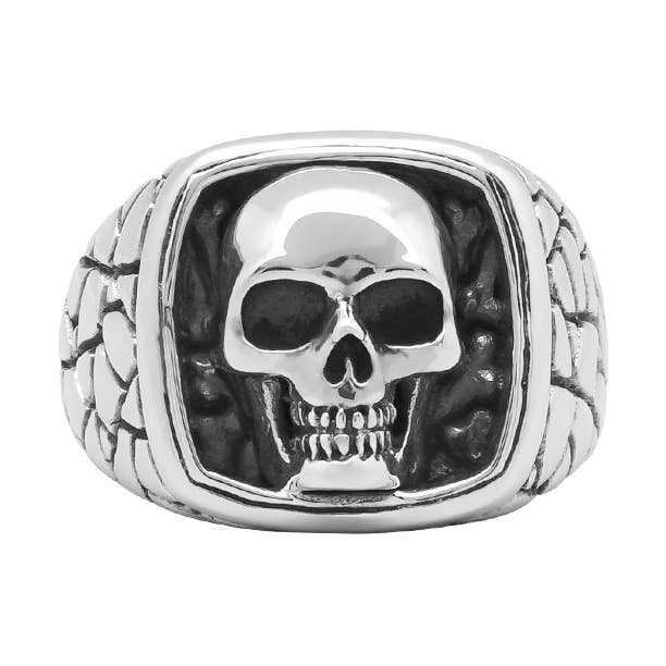 Silberner Herrenring im Schildpatt-Stil mit Totenkopf für den Großhandel von Orus bijoux men